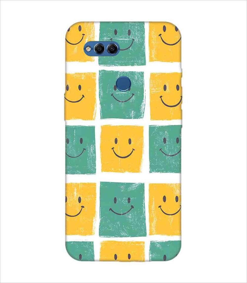 Printed Back Covers Honor 7X close up pattern smiley faces white background