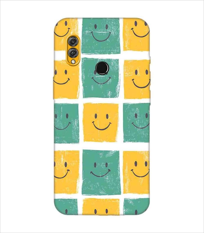Printed Back Covers Honor 8X close up pattern smiley faces white background