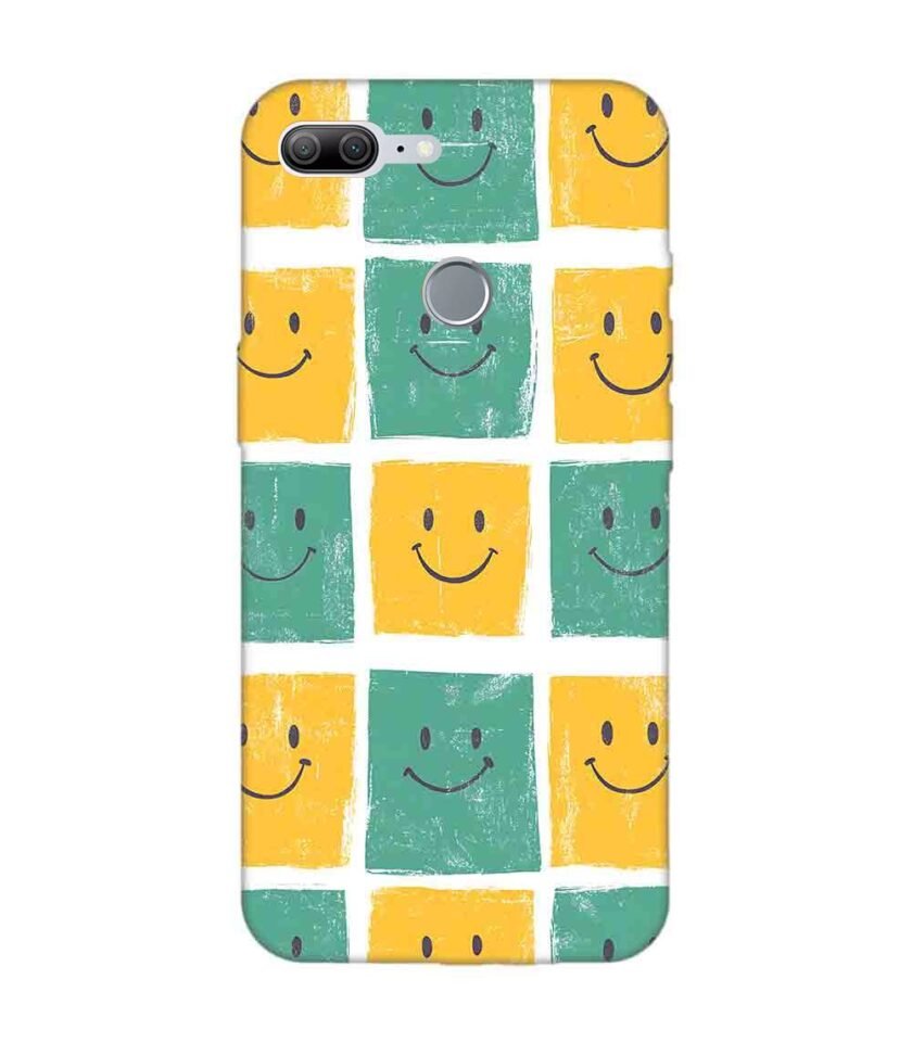 Printed Back Covers Honor 9 Lite close up pattern smiley faces white background