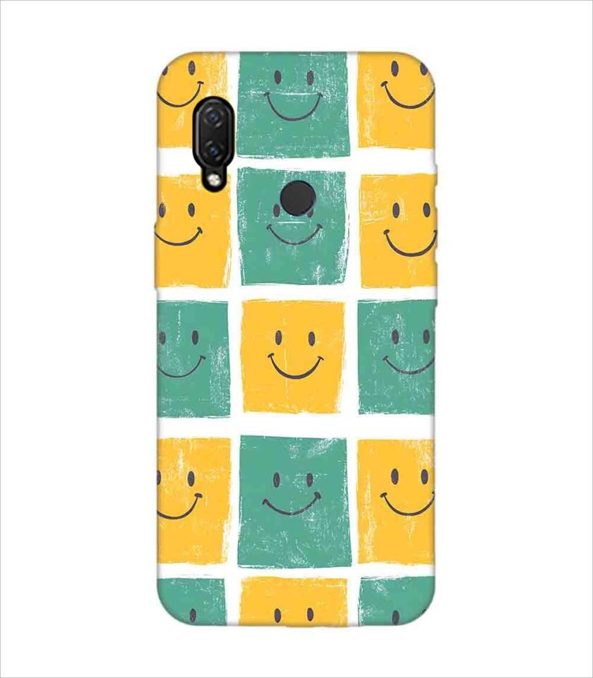 Printed Back Covers Honor Nova 3I close up pattern smiley faces white background
