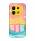 Infinix Gt 10 Pro 5G dreamy paper cut out landscape with three colorful mailboxes whimsical sky pastel hues Custom Printed Back Cover Design