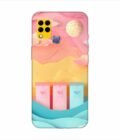 Infinix Hot 10S dreamy paper cut out landscape with three colorful mailboxes whimsical sky pastel hues Custom Printed Back Cover Design