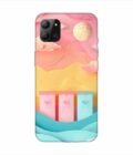 Infinix Hot 11 (2022) dreamy paper cut out landscape with three colorful mailboxes whimsical sky pastel hues Custom Printed Back Cover Design