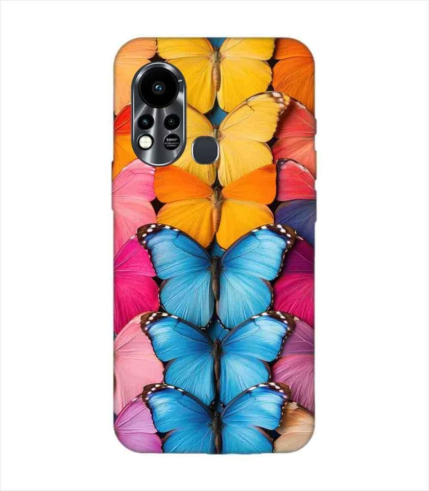 Infinix Hot 11S closeup colorful butterfly collection display Custom Printed Back Cover Design