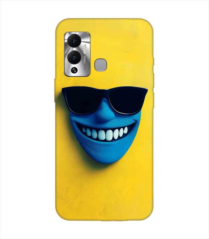 Infinix Hot 12 Play blue figure with sunglasses yellow wall with blue face Custom Printed Back Cover Design