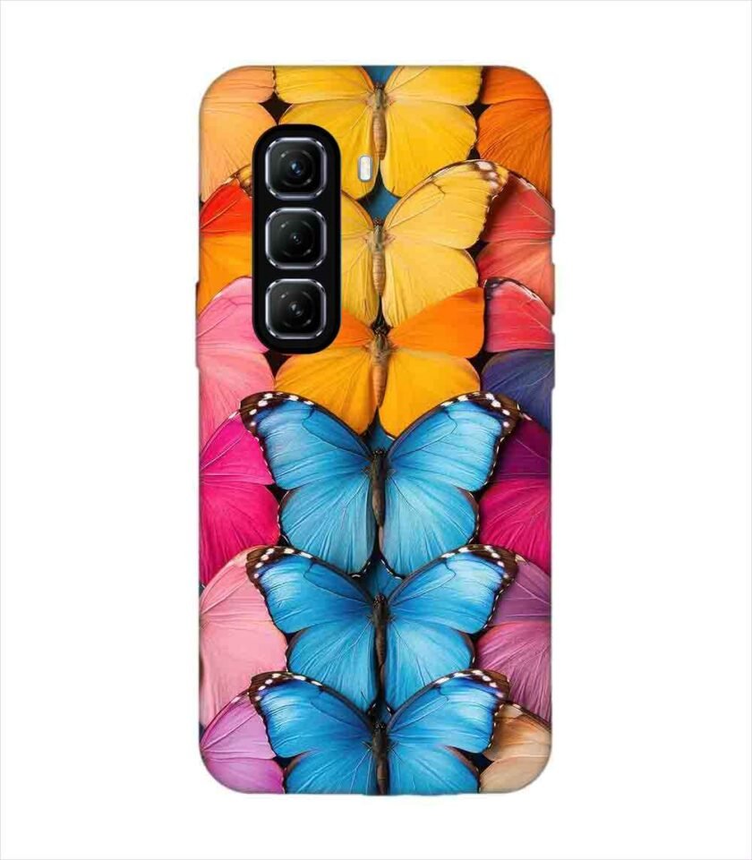Infinix Hot 50 (5G) closeup colorful butterfly collection display Custom Printed Back Cover Design