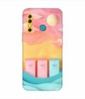 Infinix Hot 8 dreamy paper cut out landscape with three colorful mailboxes whimsical sky pastel hues Custom Printed Back Cover Design