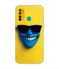 Infinix Hot 9 Pro blue figure with sunglasses yellow wall with blue face Custom Printed Back Cover Design