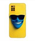 Infinix Note 10 Pro blue figure with sunglasses yellow wall with blue face Custom Printed Back Cover Design