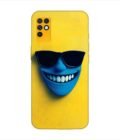 Infinix Note 10 blue figure with sunglasses yellow wall with blue face Custom Printed Back Cover Design