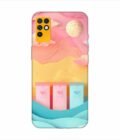 Infinix Note 10 dreamy paper cut out landscape with three colorful mailboxes whimsical sky pastel hues Custom Printed Back Cover Design