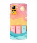 Infinix Note 12 dreamy paper cut out landscape with three colorful mailboxes whimsical sky pastel hues Custom Printed Back Cover Design