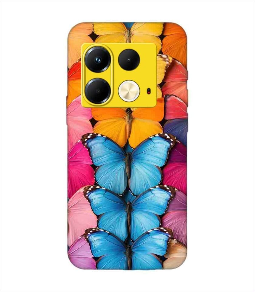 Infinix Note 40 (5G) closeup colorful butterfly collection display Custom Printed Back Cover Design