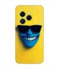 Infinix Note 40X (5G) blue figure with sunglasses yellow wall with blue face Custom Printed Back Cover Design