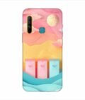 Infinix S5 Lite dreamy paper cut out landscape with three colorful mailboxes whimsical sky pastel hues Custom Printed Back Cover Design