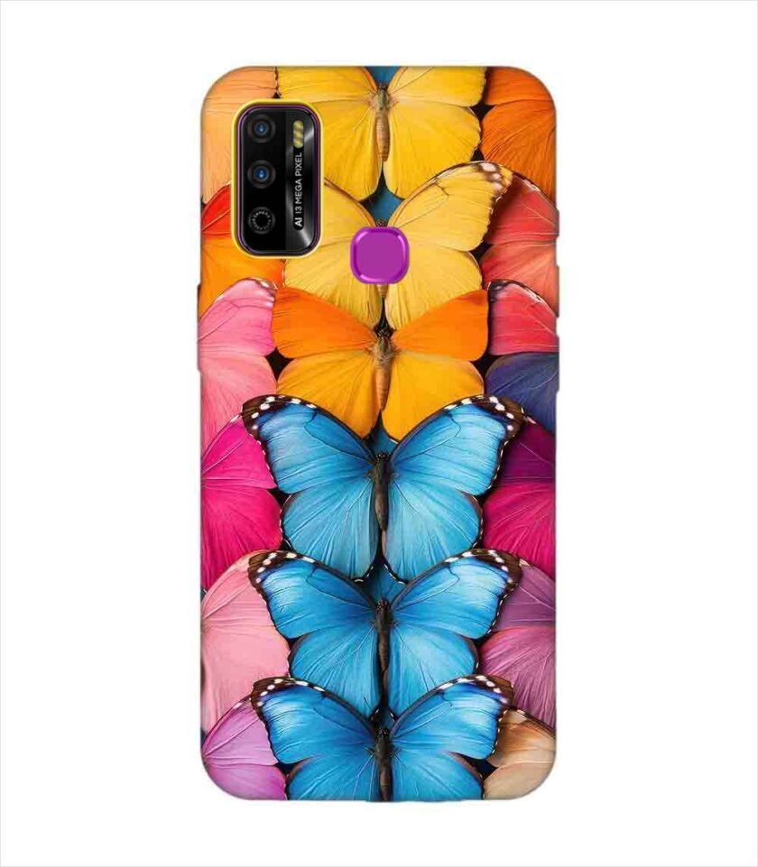 Infinix Smart 4 Plus closeup colorful butterfly collection display Custom Printed Back Cover Design
