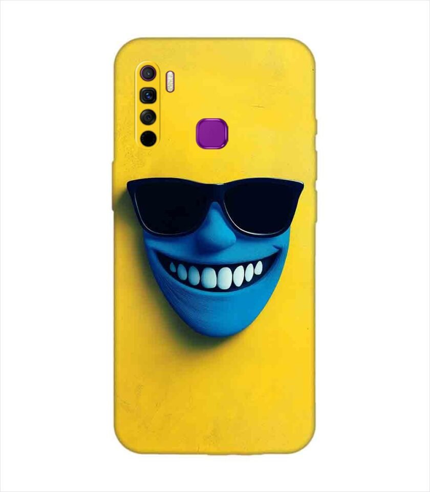 Infinix Smart 5 Lite blue figure with sunglasses yellow wall with blue face Custom Printed Back Cover Design