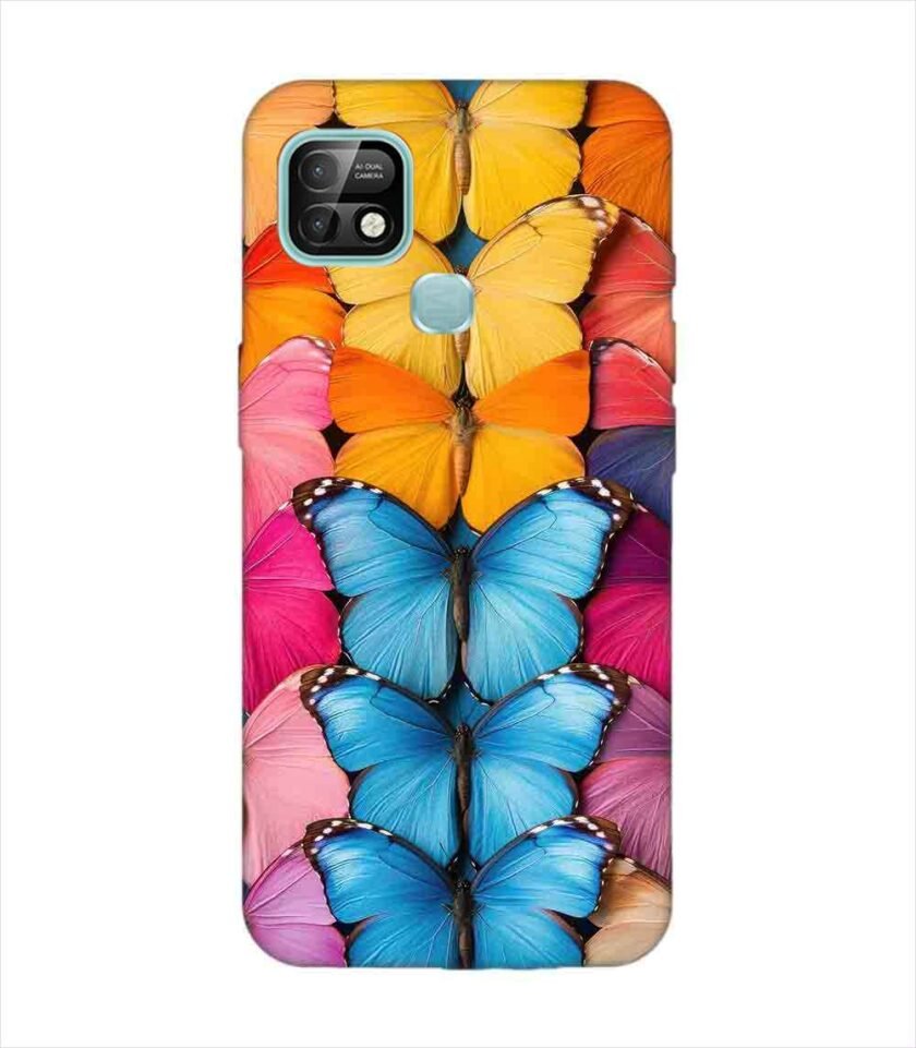 Infinix Smart 5 Pro closeup colorful butterfly collection display Custom Printed Back Cover Design