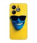 Infinix Smart 8 Plus blue figure with sunglasses yellow wall with blue face Custom Printed Back Cover Design