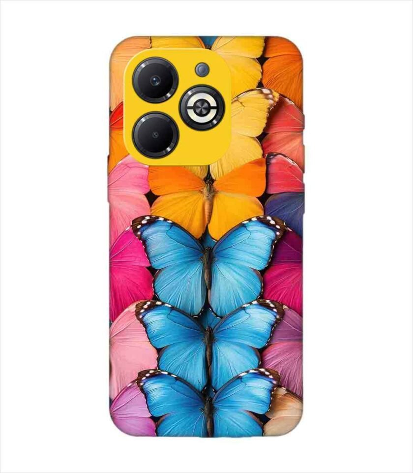 Infinix Smart 8 Plus closeup colorful butterfly collection display Custom Printed Back Cover Design