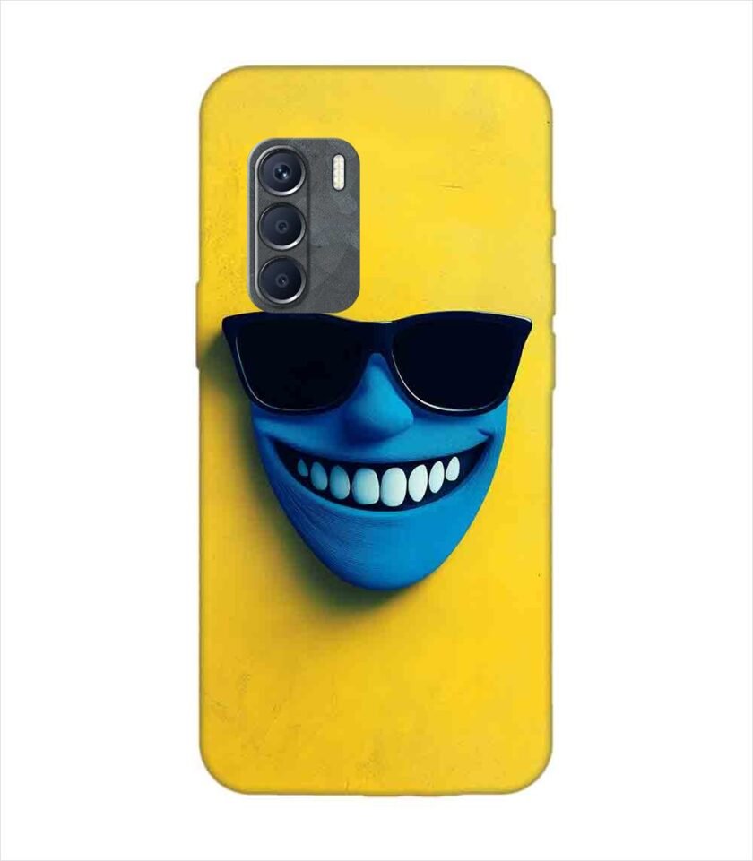 Infinix Zero (5G) (2023) blue figure with sunglasses yellow wall with blue face Custom Printed Back Cover Design