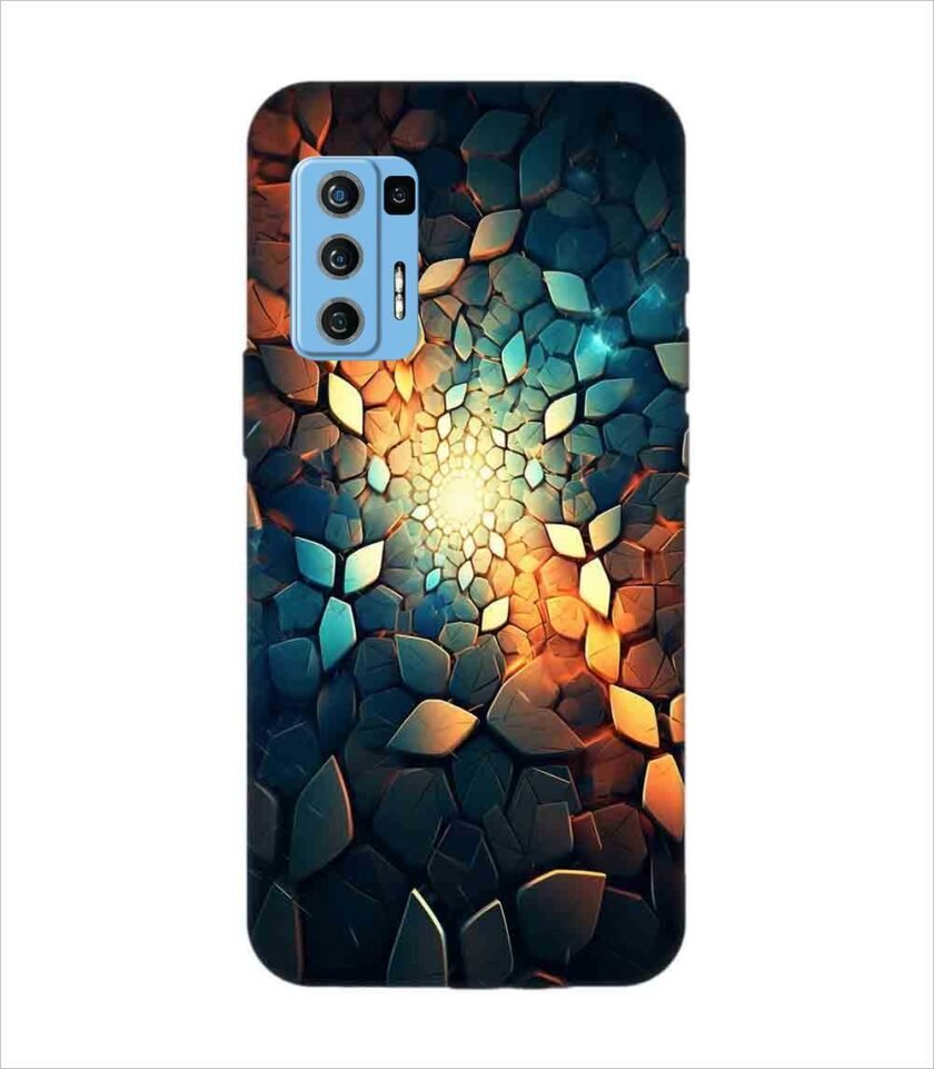 Lava Agni 5G close up mosaic rocks stones with light shining through