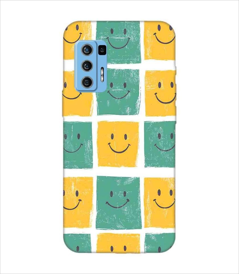 Lava Agni 5G close up pattern smiley faces white background