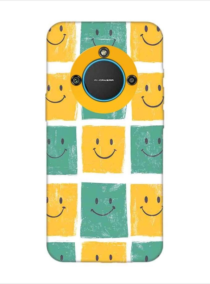 Printed Back Covers Lava Blaze 2 5G close up pattern smiley faces white background