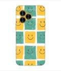 Printed Back Covers Lava Blaze Curve 5G close up pattern smiley faces white background