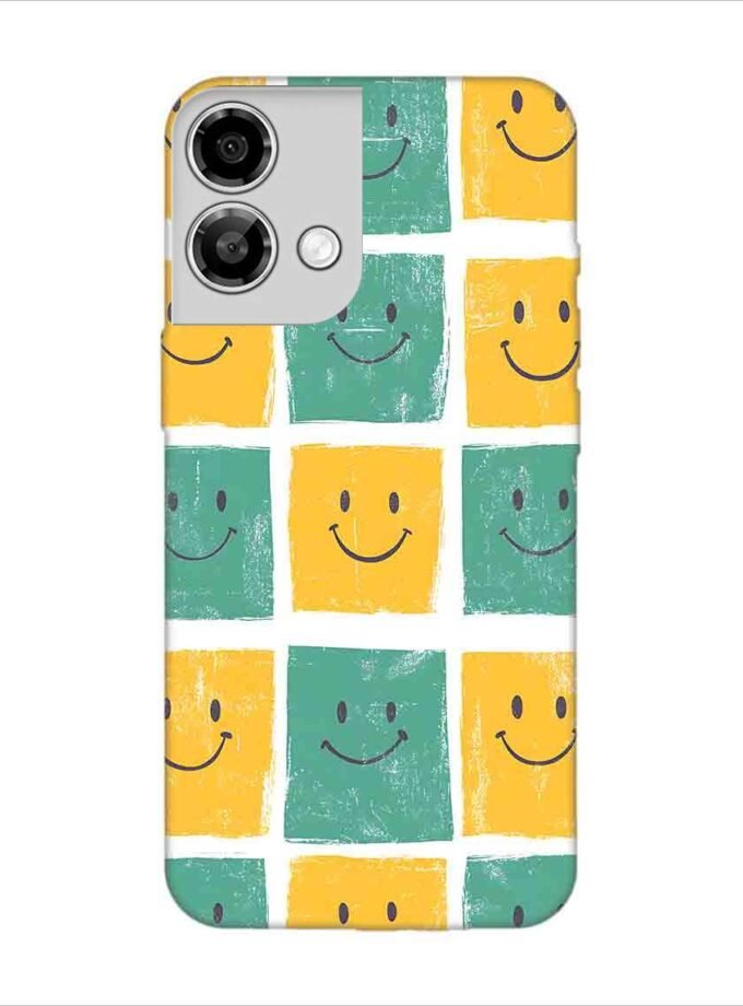 Printed Back Covers Lava Yuva 3 Pro close up pattern smiley faces white background