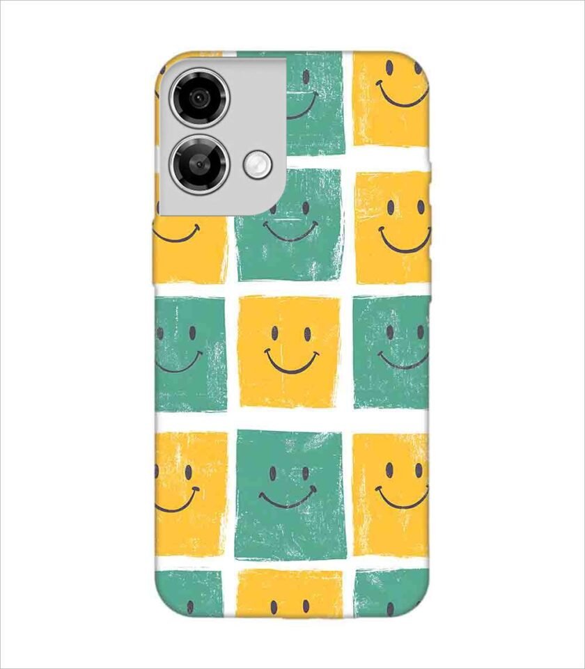 Printed Back Covers Lava Yuva 3 Pro close up pattern smiley faces white background