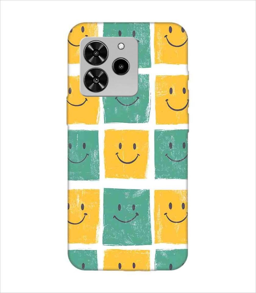 Lava Yuva 4 close up pattern smiley faces white background