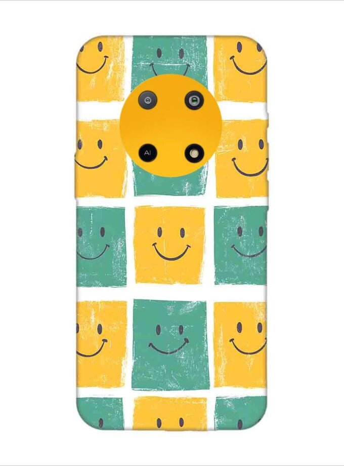 Printed Back Covers Lava Yuva 5G close up pattern smiley faces white background