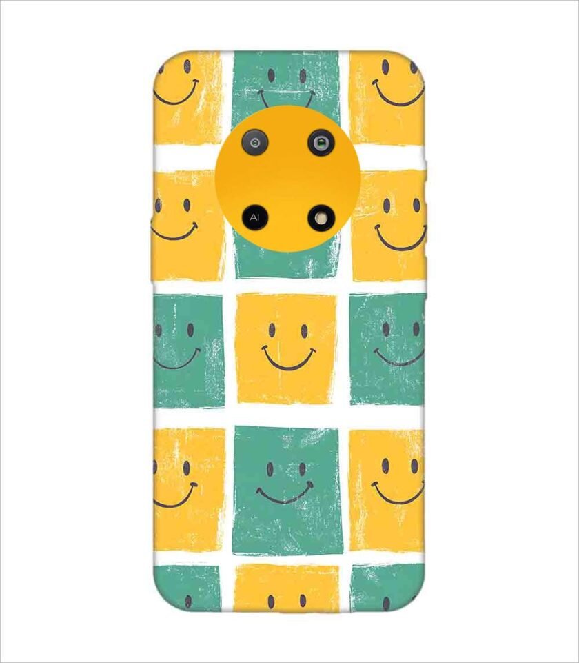 Printed Back Covers Lava Yuva 5G close up pattern smiley faces white background