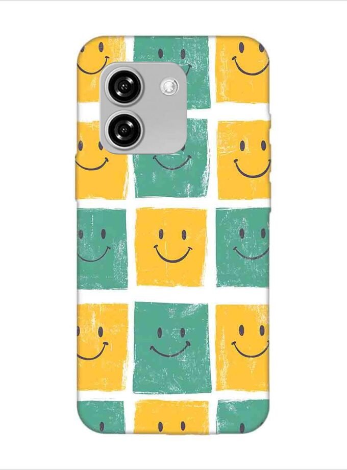 Printed Back Covers Lava Yuva Star close up pattern smiley faces white background