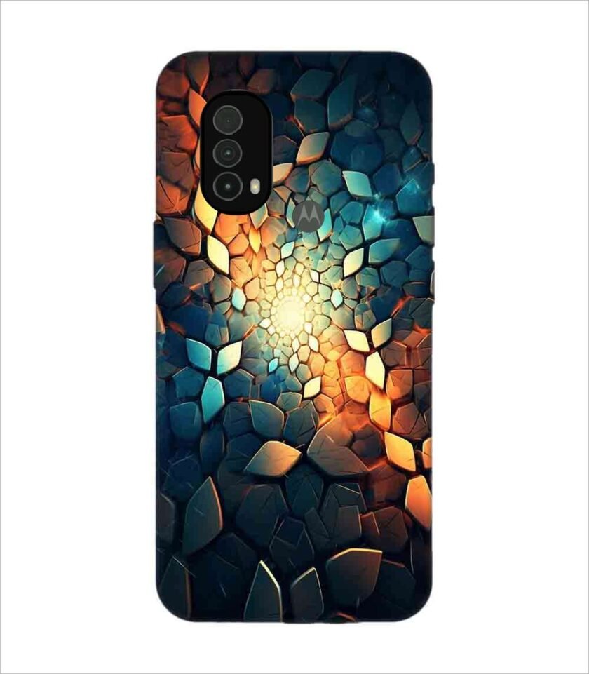 Printed Back Covers Motorola Moto E40 close up mosaic rocks stones with light shining through