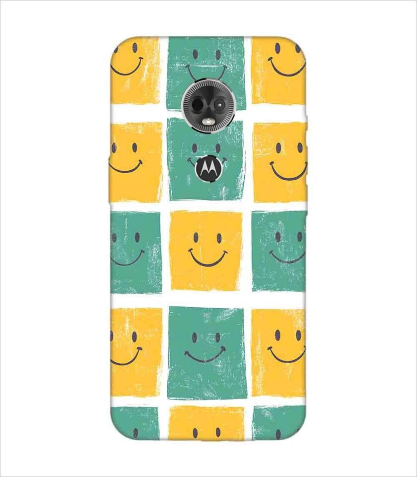 Printed Back Covers Motorola Moto E5 Plus close up pattern smiley faces white background