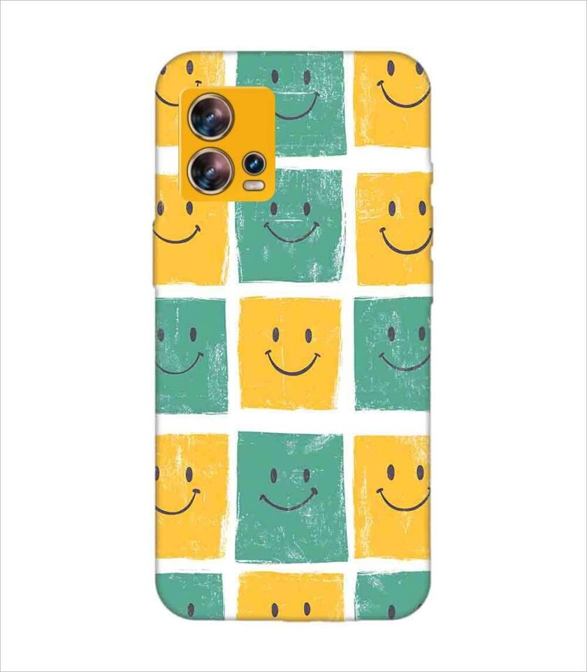 Printed Back Covers Motorola Moto Edge 30 Fusion close up pattern smiley faces white background