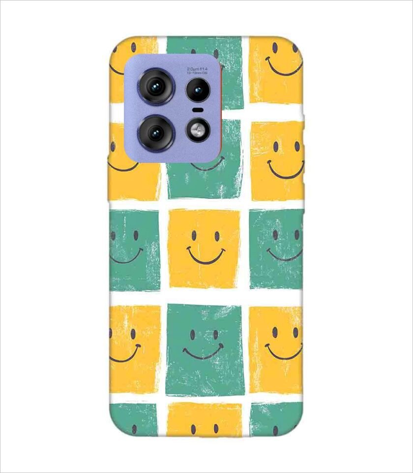 Printed Back Covers Motorola Moto Edge 50 Pro 5G close up pattern smiley faces white background