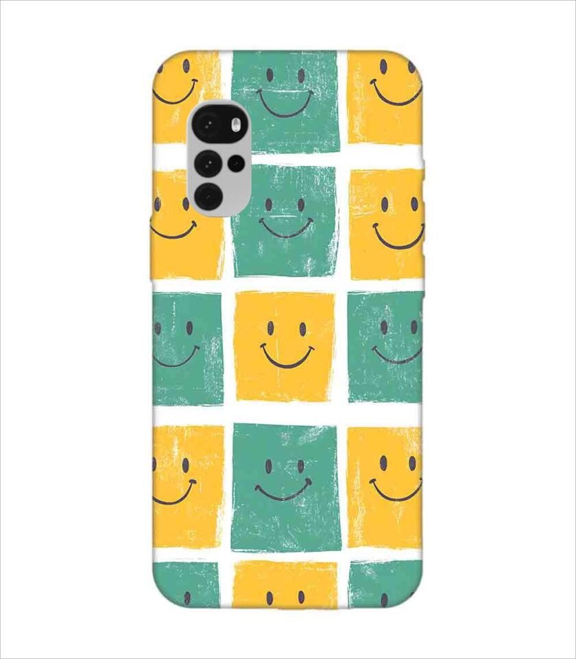 Printed Back Covers Motorola Moto G22 close up pattern smiley faces white background