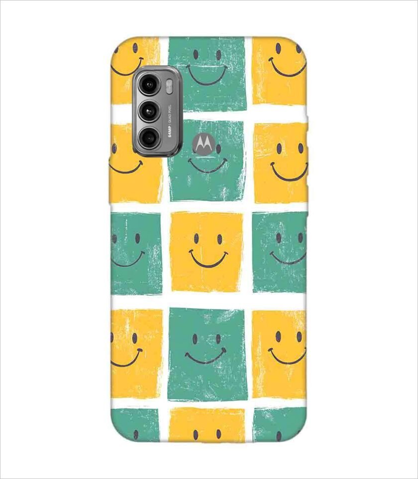 Motorola Moto G40 Fusion close up pattern smiley faces white background