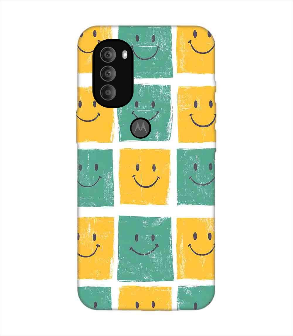 Printed Back Covers Motorola Moto G71 5G close up pattern smiley faces white background