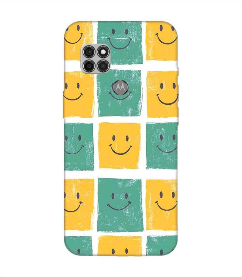 Printed Back Covers Motorola Moto G9 Power close up pattern smiley faces white background