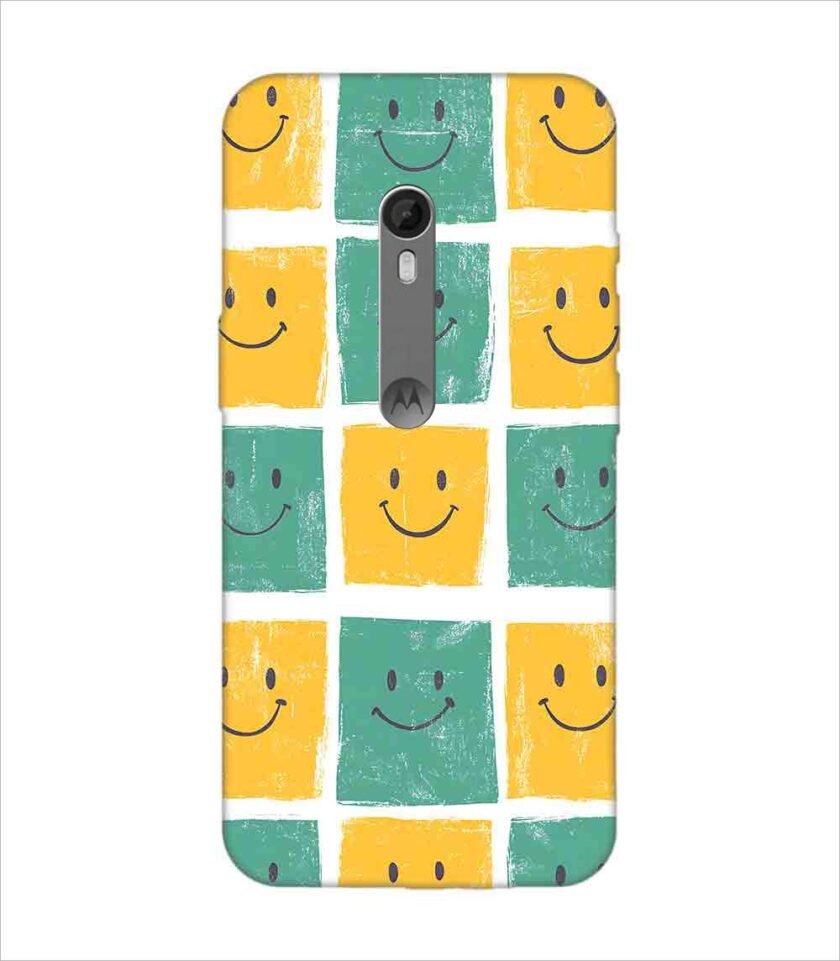 Motorola Moto X close up pattern smiley faces white background
