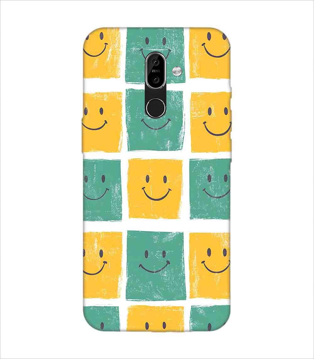 Printed Back Covers Nokia 7 Plus close up pattern smiley faces white background