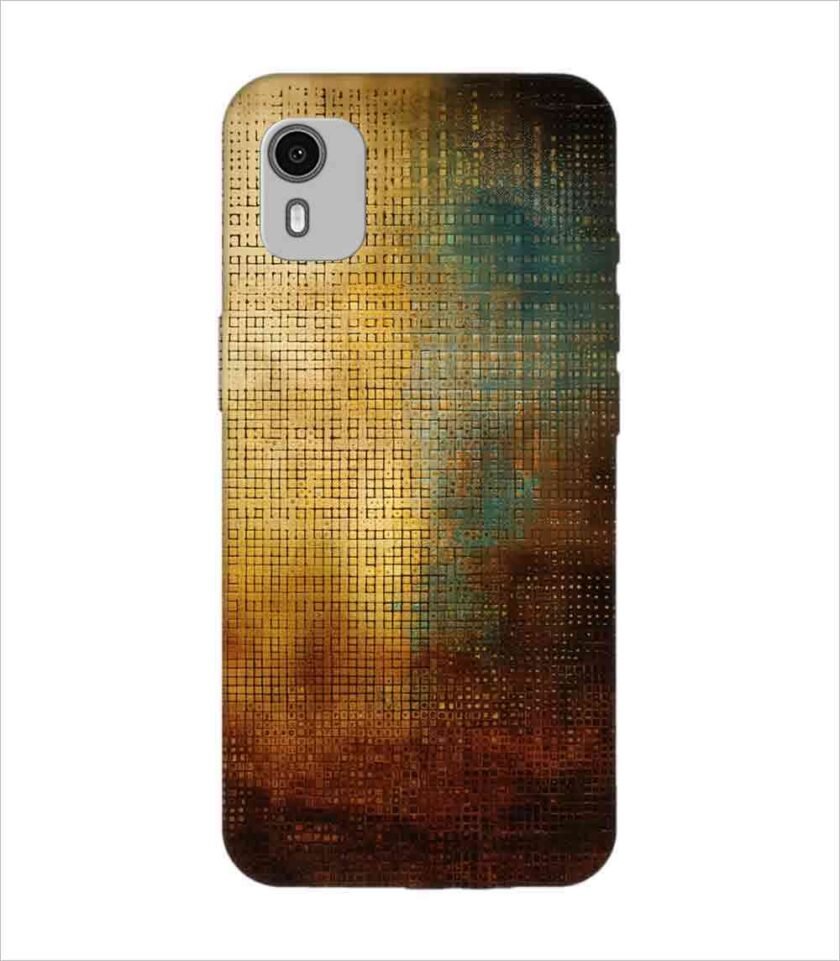 Printed Back Covers Nokia C12 close up painting golden blue background