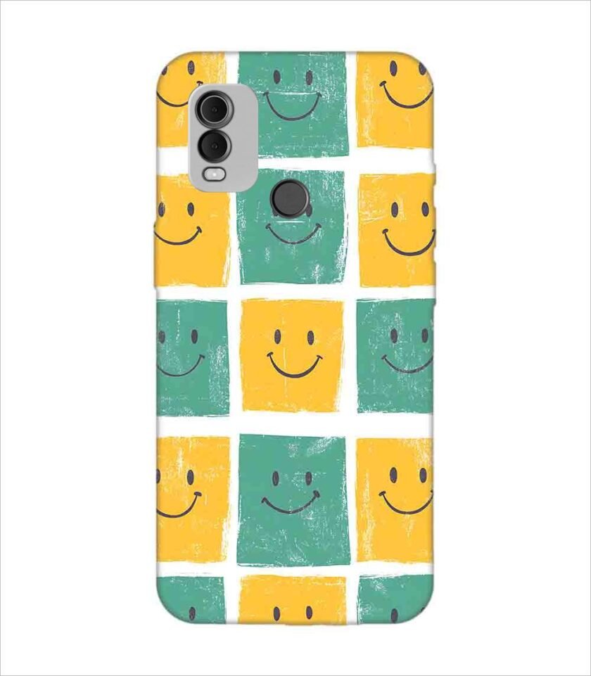 Printed Back Covers Nokia C22 close up pattern smiley faces white background