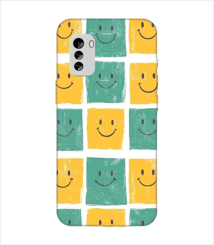 Printed Back Covers Nokia G60 5G close up pattern smiley faces white background