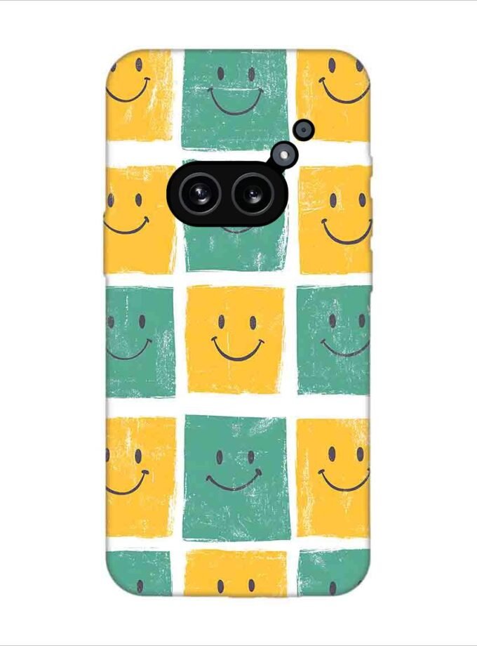 Printed Back Covers Nothing Phone 2A Plus close up pattern smiley faces white background