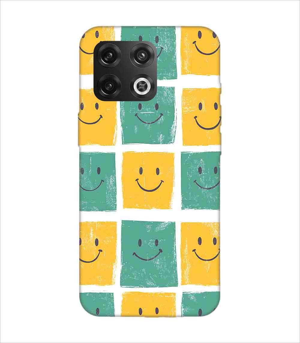 Printed Back Covers Oneplus 10T 5G close up pattern smiley faces white background